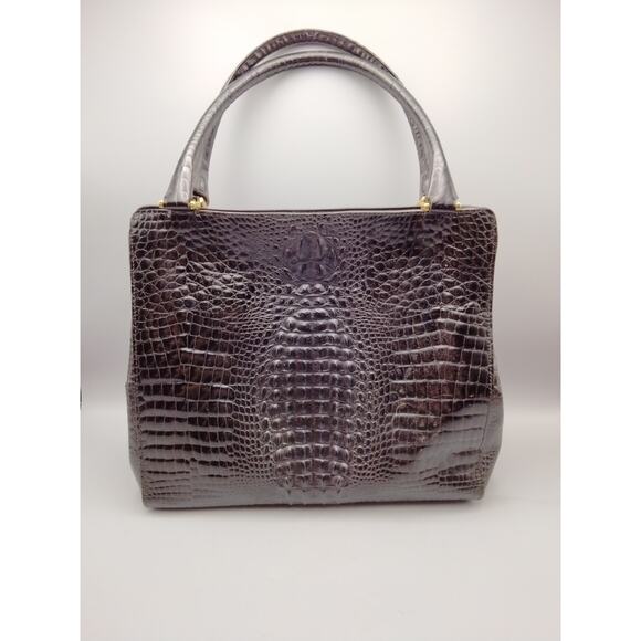 Retta Wolff Vintage Croc Embossed Leather Bag-Made in Italy Dark Brown Dust Bag - Picture 1 of 16